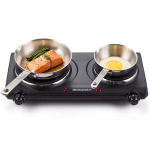 Elite Gourmet EDB-302BF# Countertop Double Cast Iron Burner, 1500 Watts Electric Hot Plate